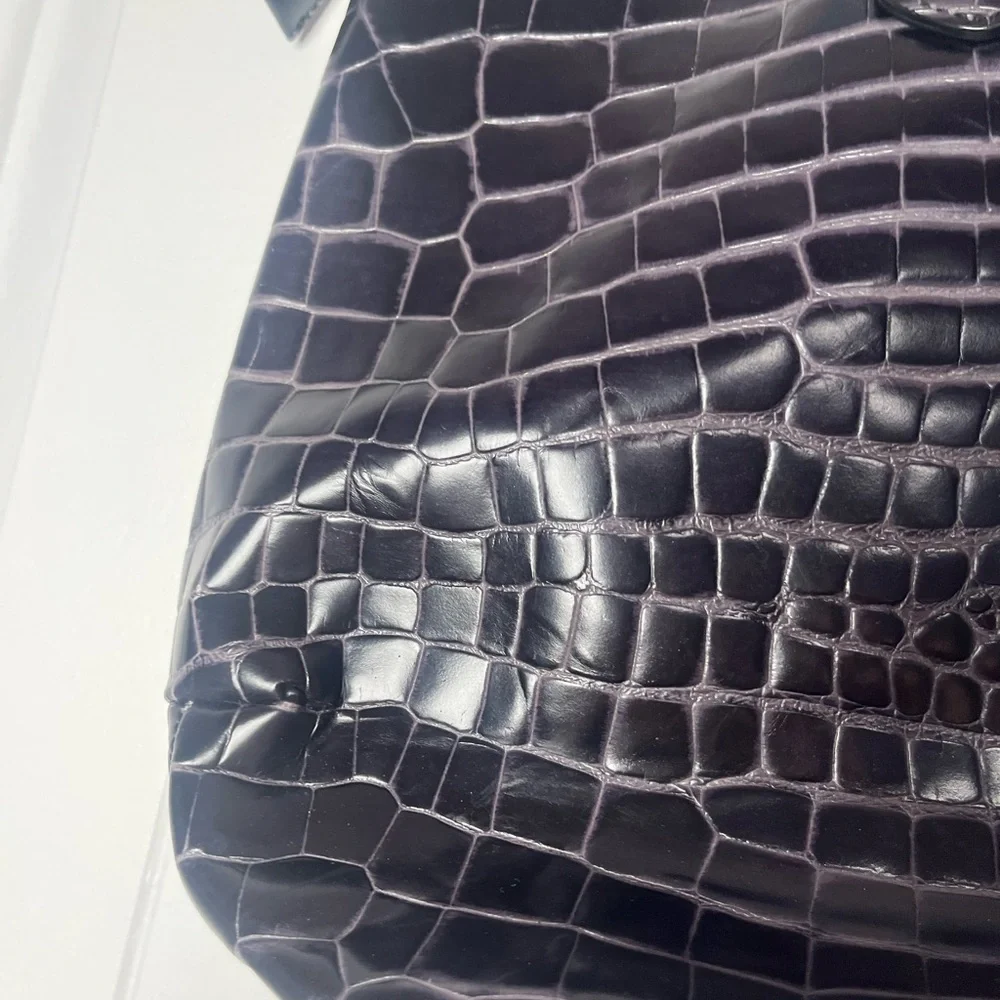 Oscar de la Renta Black Crocodile-Embossed Tote - Picture 4 of 16